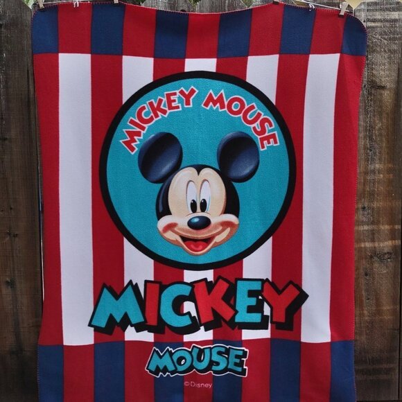 Disney Other - Vintage Disney Mickey Mouse Fleece Throw Blanket  47" x 58"  Carnival Stripe